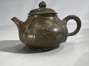 Antique Chinese Cast Bronze Qing Dynasty Bamboo Bat Teapot 18th - 19th Century - Picture 1 of 17