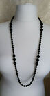 Necklace black faceted glass beads silver tone metal spaces Toggle clasp