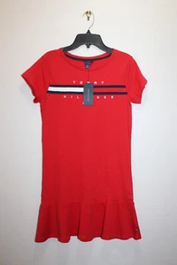 TOMMY HILFIGER GIRLS T-SHIRT DRESS 100% COTTON CREW NECK RED SIZE L (12-14) - Picture 1 of 4