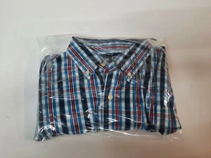 Chaps Button Front Shirt Large Easy Care Long Sleeves Red White Blue Plaid - Picture 1 of 9