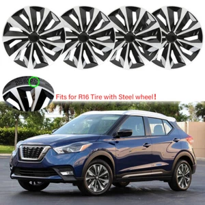4x Silver 16" Wheel Covers For Nissan Kicks 2017-2023 Snap On Full Rim Hub Caps - Picture 1 of 13