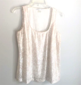 Peter Nygard Beige Ivory Taupe Paisley Lined Sequin Tank Top Cami Blouse - Sz 10 - Picture 1 of 14