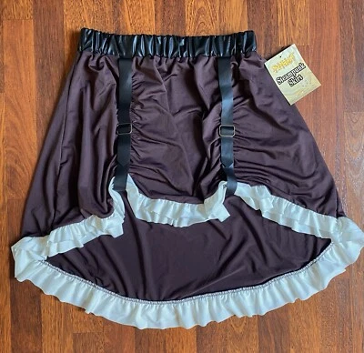 Spirit Steampunk Skirt Brown Stretch Waistband Size L Large Ruffle Straps - Image 1 of 4