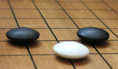 1966 Go Game Set with Ceramic Stones in Wooden Bowls and Folding Wooden Board - Image 1 of 4