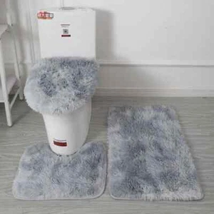 3-teiliges Badezimmer Badematte Kontur Vorleger Set mit Toilettendeckel Bezug Batik / Einfarbig❥ - Bild 1 von 37