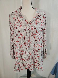 Velvet Heart Long Sleeve Button Up Shirt Blouse Cherries Print Size Medium NWT - Picture 1 of 5