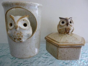 Grayshott Pottery Hexagonal Trinket Pot with Owl On Lid, + Decorative Vase - Picture 1 of 8
