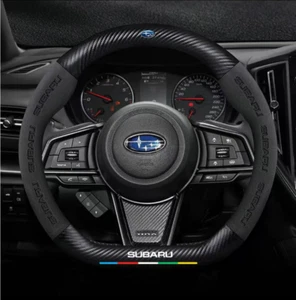 15" PU Leather+Carbon fiber Steering Wheel Cover For 1968-2025 Subaru All Cars - Picture 1 of 9