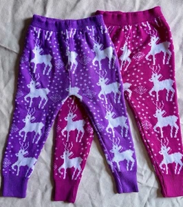 2 Pairs Girls’ Christmas Reindeer Knit Pants Pink & Purple (3T & 4T) #Twinning - Picture 1 of 8