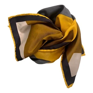 VTG Vera Neumann Scarf Yellow Navy Blue 80s 90s Rolled Edge Satin No Label READ - Picture 1 of 9