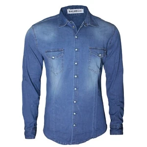 Camicia uomo Jeans Klixs Denim slim elasticizzata aderente blu nuovo 0169 - Foto 1 di 5