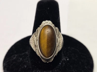ANILLO ESTILO SUROESTE .925 PLATA ESTERLINA OJO DE TIGRE FIRMADO TALLA 8 Foto 1 de 4