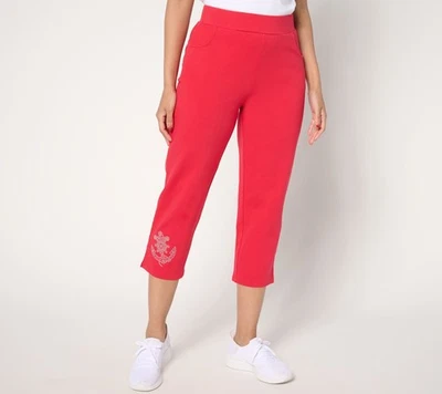 Quacker Factory Women's Pants Sz M Anchors Away French Terry 23" Red A681271 - Image 1 of 4