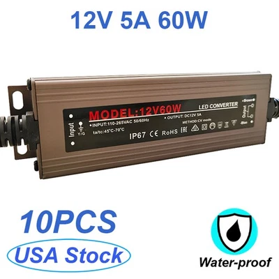 Outdoor Led Lights Adapter DC 12V 5A Power Supply 60W Led Transformer Converter - Image 1 of 4
