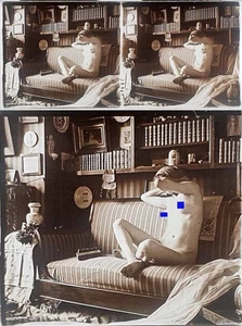 PHOTO STEREO  sur verre NU FEMININ 1900 - 1920  risque sexy nude lesbian / 781 - Imagen 1 de 1