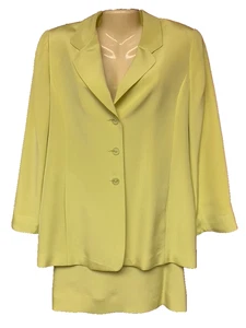 ELLEN TRACY / LINDA ALLARD 10 / 12 NEON DAYGLOW YELLOW SILK SKIRT SUIT & JACKET - Picture 1 of 18