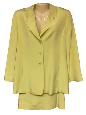 ELLEN TRACY / LINDA ALLARD 10 / 12 NEON DAYGLOW YELLOW SILK SKIRT SUIT & JACKET - Image 1 of 4