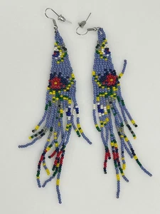 Orecchini pendenti perline semi artigianali 5 pollici multicolore frangia floreale boho - Foto 1 di 4