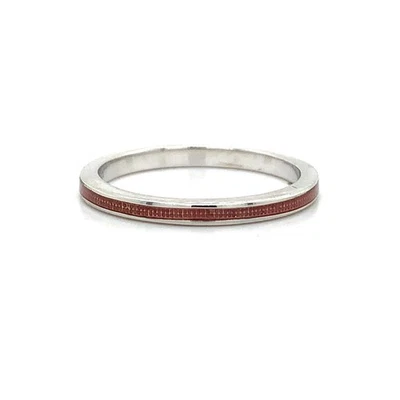 Anillo Hidalgo Oro Blanco 18K Esmalte Rojo Eternidad Apilable Banda Fina Foto 1 de 4