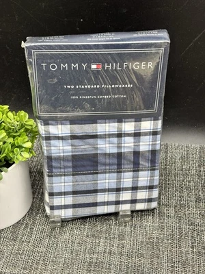 2 fronhas padrão xadrez azul algodão Tommy Hilfiger novas - Imagem 1 de 4