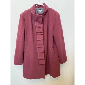 NWOT Garnet Hill Ruffle Front Wool Coat Pink Mauve 18 (XL) - Picture 1 of 7