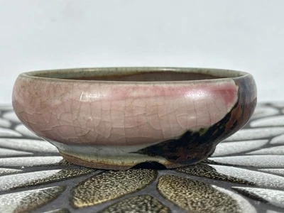 "Olla bonsai redonda esmaltada Tokoname japonesa de segunda mano con pátina - 4,25"" por 1,25""" Foto 1 de 4