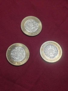 Lotto 3 10 PESOS Bi-Metallo Messico Pesos Calendario Azteco Moneta SPEDIZIONE VELOCE - Foto 1 di 14