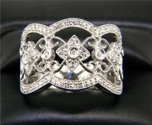 14k White Gold Diamond Antique style Band ring - Picture 1 of 1