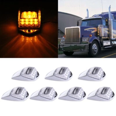 7x For Peterbilt Clear Amber 17 LED Cab Marker Top Roof Light 12v Chrome - Image 1 of 4