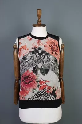 ROBERTO CAVALLI Multicolor Floral Wool Animals Print Sleeveless Top Shirt Sz 46 - Image 1 of 4