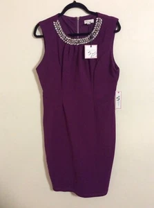 Bisou Bisou Michele Bohbot Sleeveless Dress Purple Rhinestones Size 14 Bling NWT - Picture 1 of 8