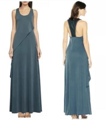 NWT BCBG MAXAZRIA  AUDRA FAUX LEATHER INSERT ASYMMETRICAL RUFFLE MAXI DRESS SZ S - Image 1 of 4