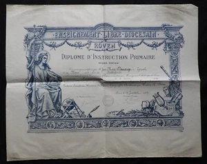 D23/ Diplôme (ancien) d'Instruction primaire , Rouen 1937 - Foto 1 di 2