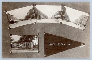 Sheldon Iowa IA Multiview Straßenszenen Schule Echtfoto Postkarte RPPC um 1915 - Bild 1 von 2