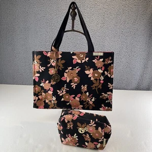 Spartina 449 Black Pink Floral Tote 12x17x6 with Matching Cosmetic Bag - Picture 1 of 23