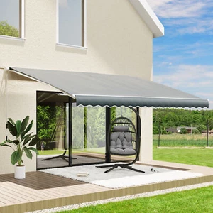 Patio Awning Manual Retractable Sun Shade Canopy Outdoor Deck Shelter 4 Size - Picture 1 of 11