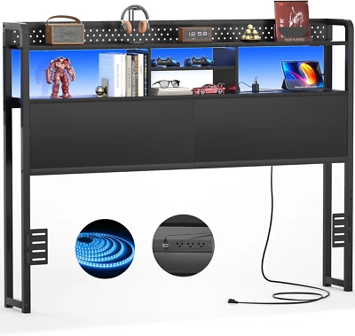 大号床头板带储物架,床头板带3个插座和2个 — 第 1/4 张图片