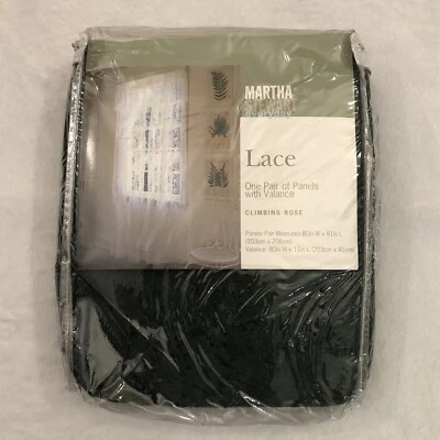 Martha Stewart 攀登玫瑰绿色花边合奏一对面板带帷幔 — 第 1/4 张图片