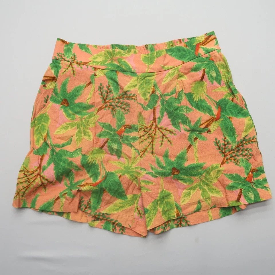 Pantalones Cortos Monteau Mujer Mezcla de Lino XL Floral Tropical Tiro Alto Bolsillos Pull On Foto 1 de 4