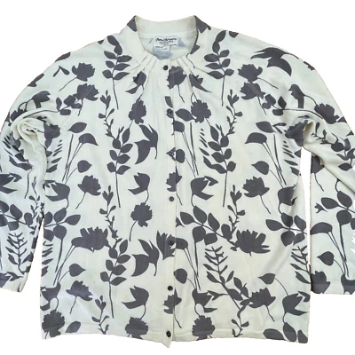 Norm Thompson 女式毛衣大号花卉打褶领开衫霜和紫色 — 第 1/4 张图片