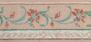 12.5cm WALLPAPER BORDER Peach Blue FLORAL TRAIL Distressed Crackle HOLMES - Picture 1 of 6