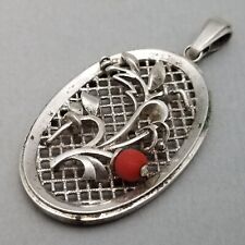Vintage Solid 835 Silver Floral Natural Coral Bead Pendant - 6.2g