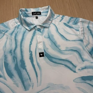 Bad Birdie Polo Shirt Mens Large Blue Swirl Tie Dye Groovy Performance Golf - Picture 1 of 9