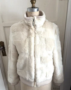 Vtg Y2K ESPRIT Ivory Faux Rabbit Fur Coat Lined Jacket S Fairy Softgirl Glam - Picture 1 of 13