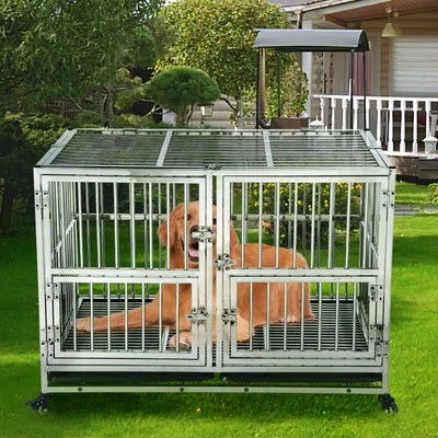 48" Heavy Duty Dog Crate Cage Kennel w/ Wheels Double Door Removable Tray Design - Image 1 of 4