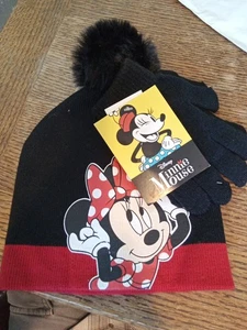 MINNIE MOUSE DISNEY Girls Knit Winter Beanie Hat & Gloves Set w/ Pom-Pom NWT - Picture 1 of 4