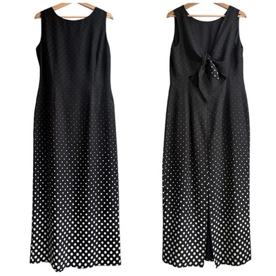 Maggy London Black Cream Polka Dot Gradient Maxi Dress Cut out Tie Back 14 - Image 1 of 4
