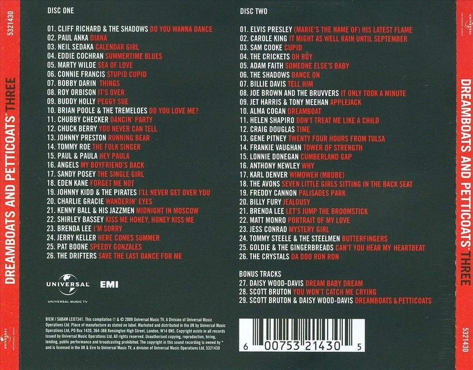 Dreamboats and Petticoats, Vol. 3 by Various Artists (CD, Nov-2009, 2 Discs, Universal Distribution)