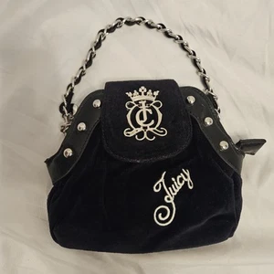 Juicy Couture Y2K Velvet Black Velour Mini Bag Crossbody Purse Clutch - Picture 1 of 8