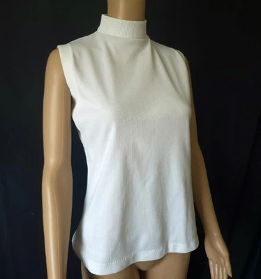 MOD MOCK TURTLENECK Vintage 1960s IVORY WHITE Sleeveless KNIT TOP - L / XL - Image 1 of 4